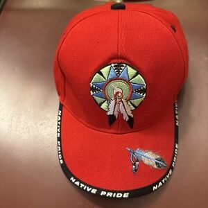 TK Cap Native Pride Red W/ Black Trim Embroidered Feather Logo Cotton Blend Hat